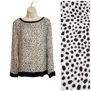 Ann Taylor LOFT Dot Relaxed Woven Blouse White Black Small